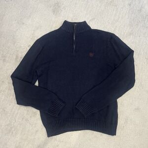 Chaps Men's Marled Black 1/4 Zip Chunky Knit‎ Pullover Sweater Size L Comfy